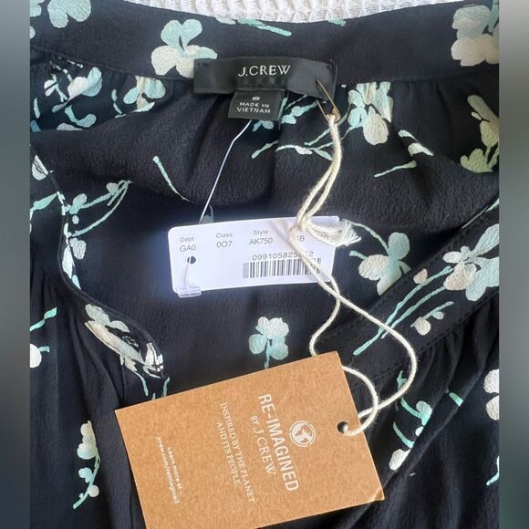 NWT J. Crew Black Floral Long-Sleeve Drapey Popover Women's Shirt Blouse size S - Picture 10 of 13